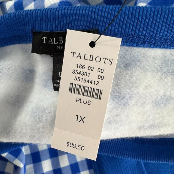 Talbots Gingham Sweatshirt 1X Blue White Long Sleeve Cotton Blend NWT TP-3034 - Picture 7 of 9